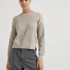 Cotton English rib sweater with monili