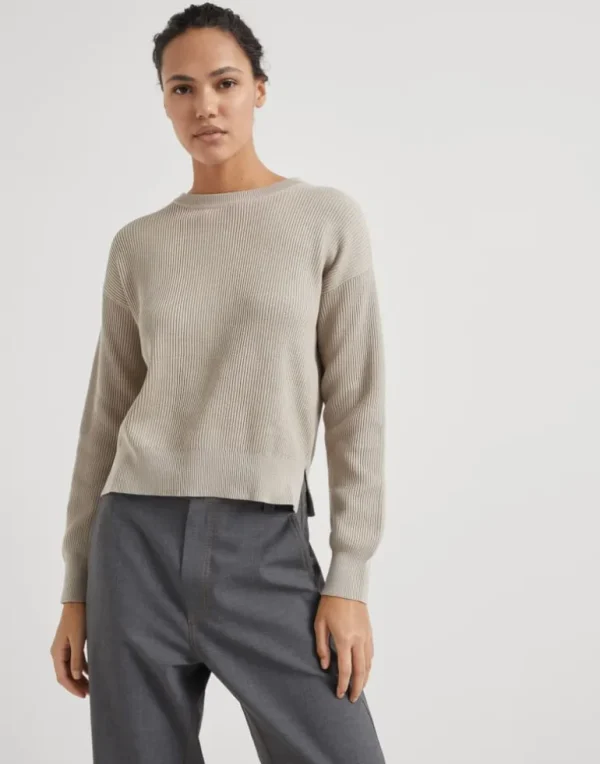 Cotton English rib sweater with monili