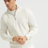 Cotton English rib sweater with half zip and raglan sleeves