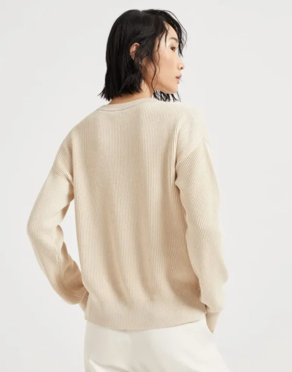 Cotton English rib sweater with monili