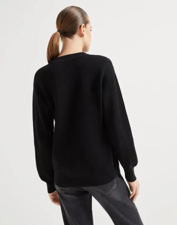 Cotton English rib sweater with monili