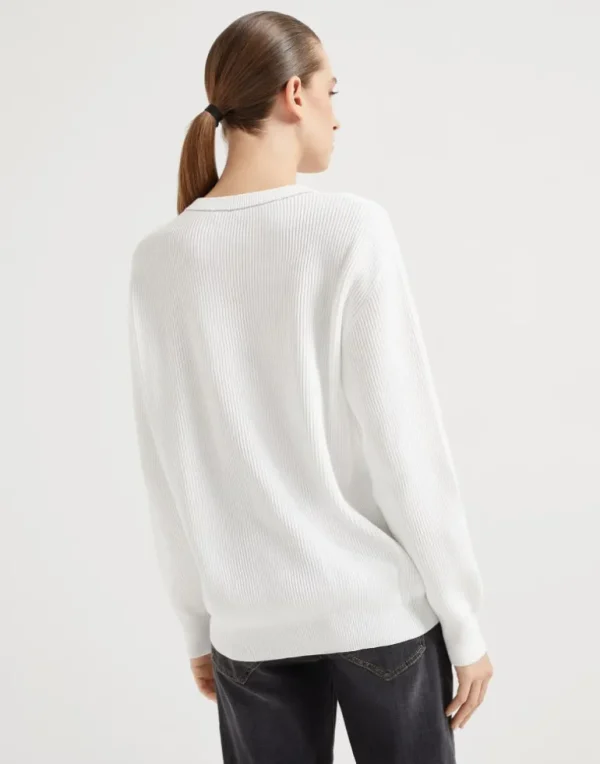 Cotton English rib sweater with monili