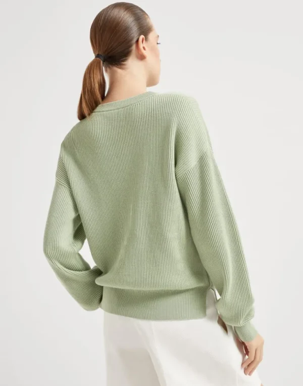 Cotton English rib sweater with monili