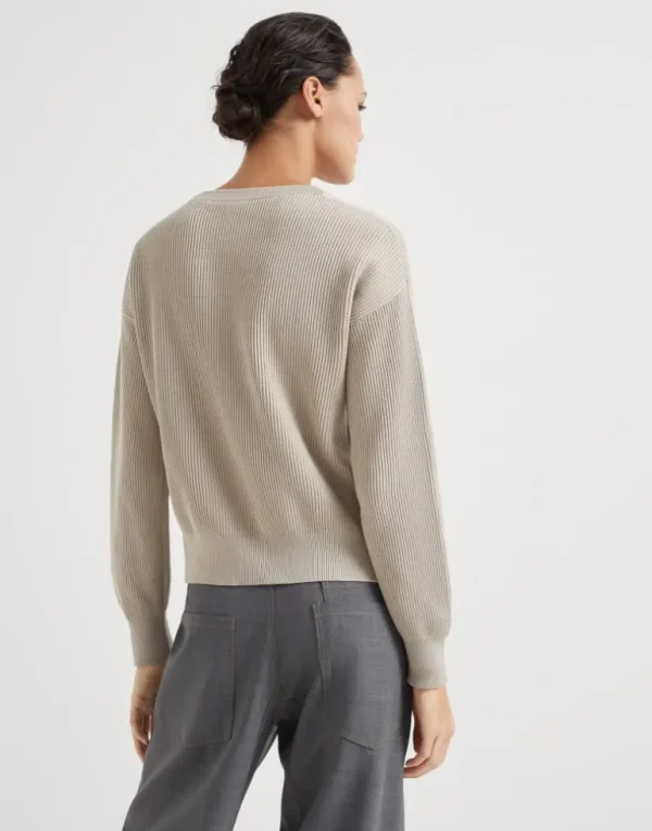 Cotton English rib sweater with monili