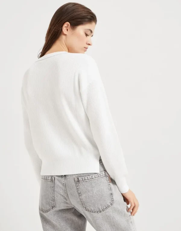 Cotton English rib sweater with monili