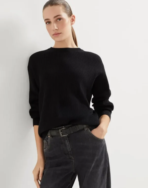 Cotton English rib sweater with monili