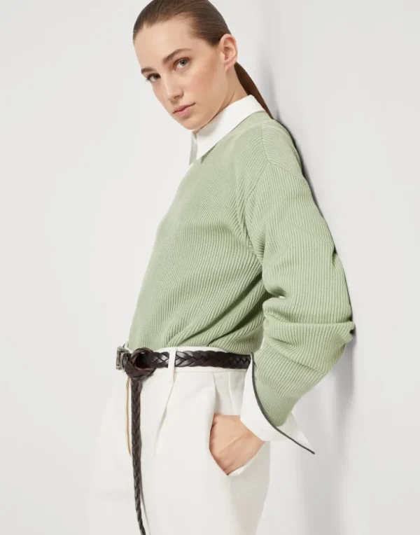 Cotton English rib sweater with monili