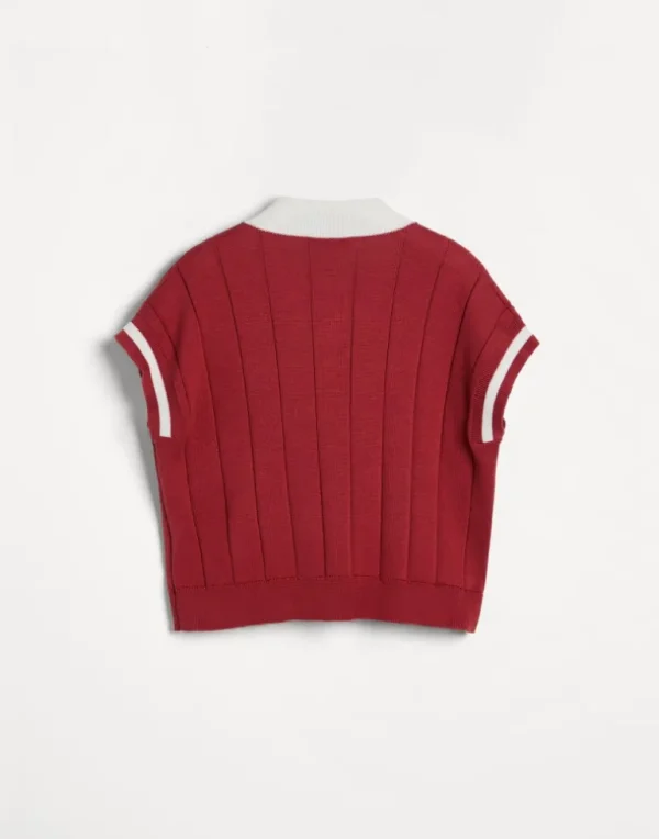 Cotton flat rib knit T-shirt with logo and monili