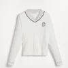 Cotton flat rib sweater with logo and monili