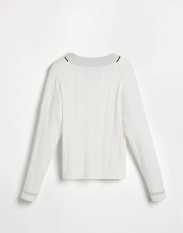 Cotton flat rib sweater with logo and monili