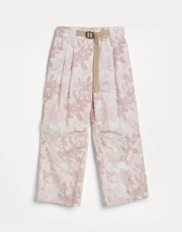 Cotton flower print poplin trousers