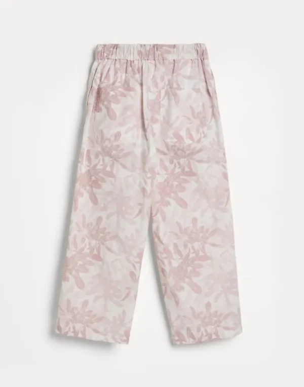 Cotton flower print poplin trousers