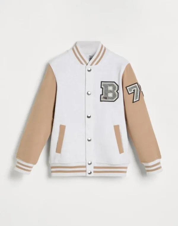 Cotton French terry bomber-style sweatshirt with patches