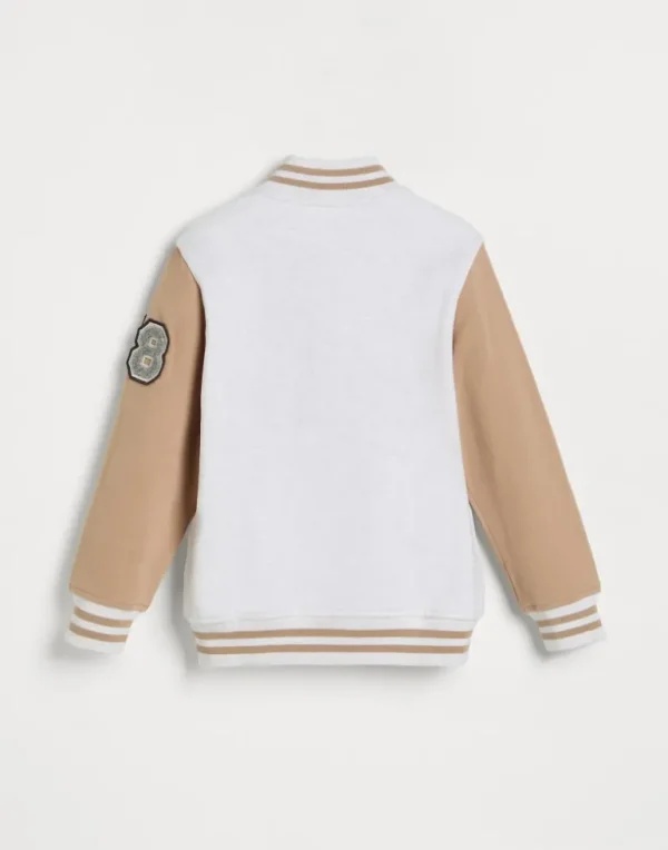 Cotton French terry bomber-style sweatshirt with patches