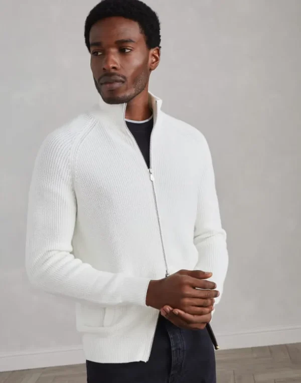 Cotton half English rib turtleneck cardigan with zipper