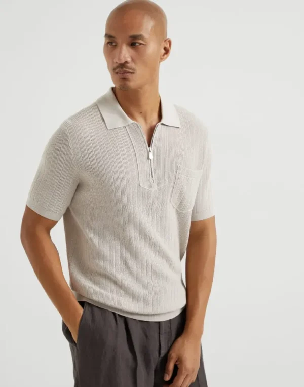 Cotton honeycomb stitch knit polo