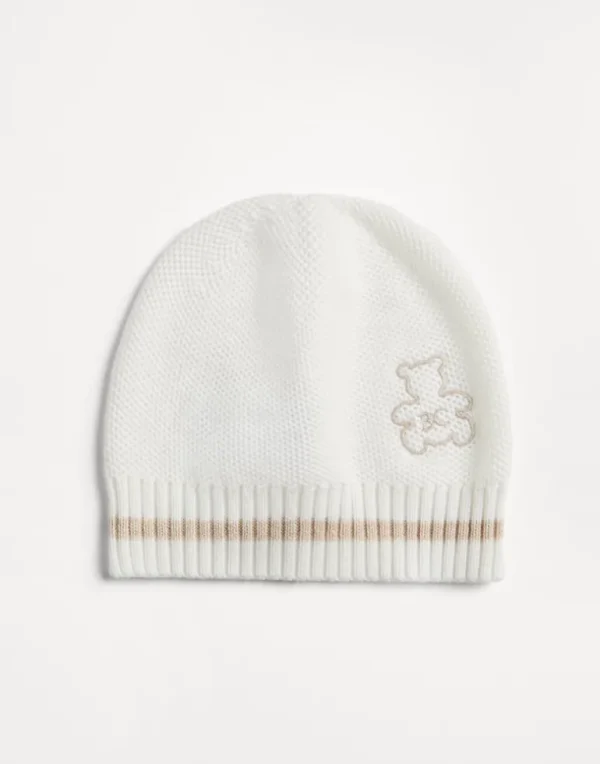 Cotton honeycomb stitch knit Baby Bernie beanie with embroidery