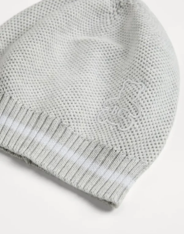 Cotton honeycomb stitch knit Baby Bernie beanie with embroidery