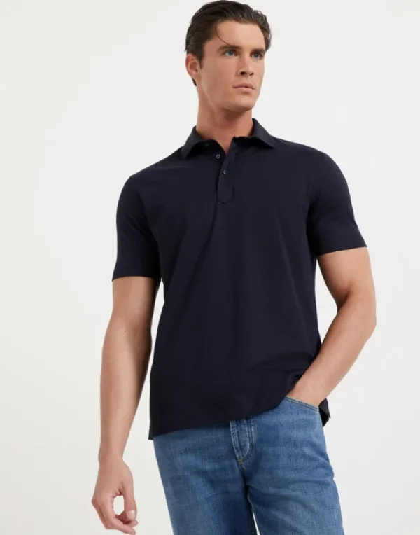 Cotton jersey basic fit polo with shirt-style collar