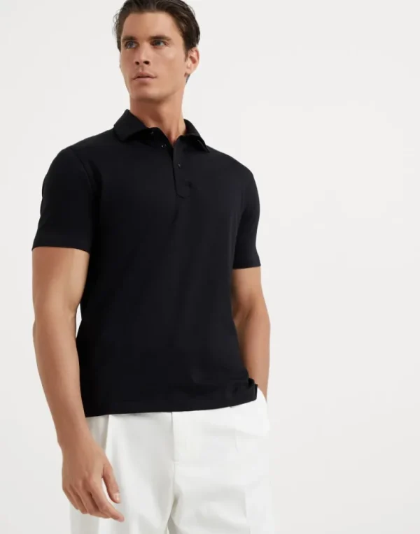 Cotton jersey basic fit polo with shirt-style collar