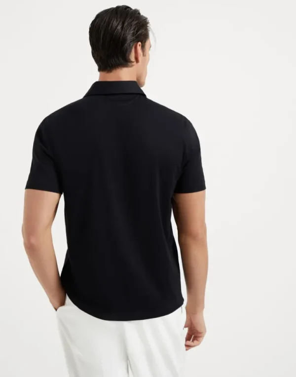 Cotton jersey basic fit polo with shirt-style collar