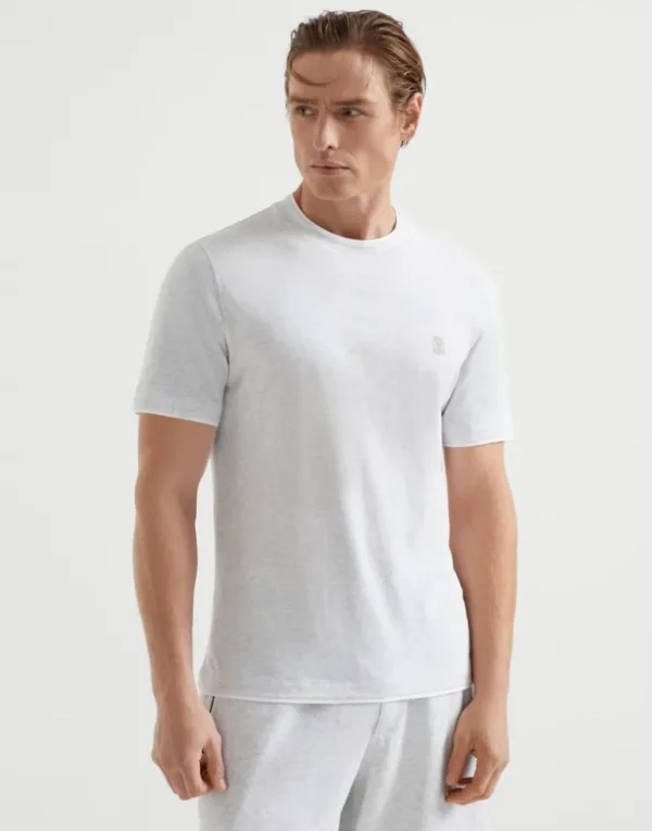 Cotton jersey crew neck T-shirt with logo and faux-layering