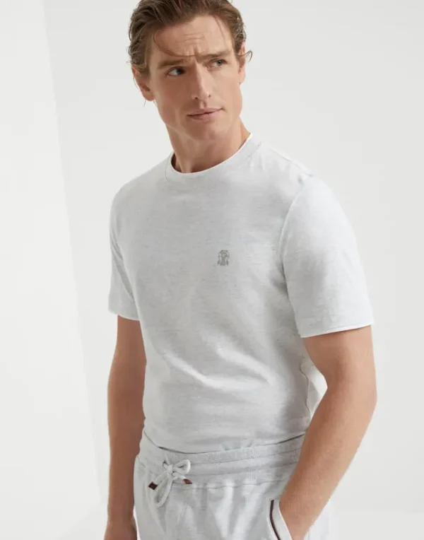 Cotton jersey crew neck T-shirt with logo and faux-layering