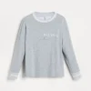 Cotton jersey long sleeve T-shirt with print and contrast knit inserts