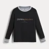 Cotton jersey long sleeve T-shirt with print and contrast knit inserts