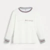 Cotton jersey long sleeve T-shirt with print and contrast knit inserts