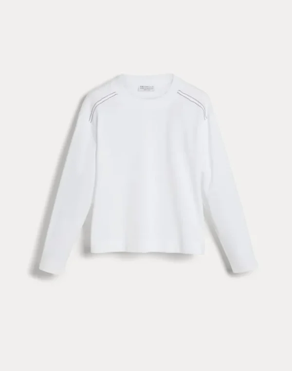 Cotton jersey long sleeve T-shirt with monili