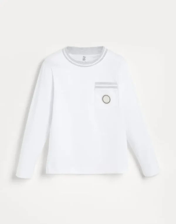 Cotton jersey long sleeve T-shirt with chest pocket and patch