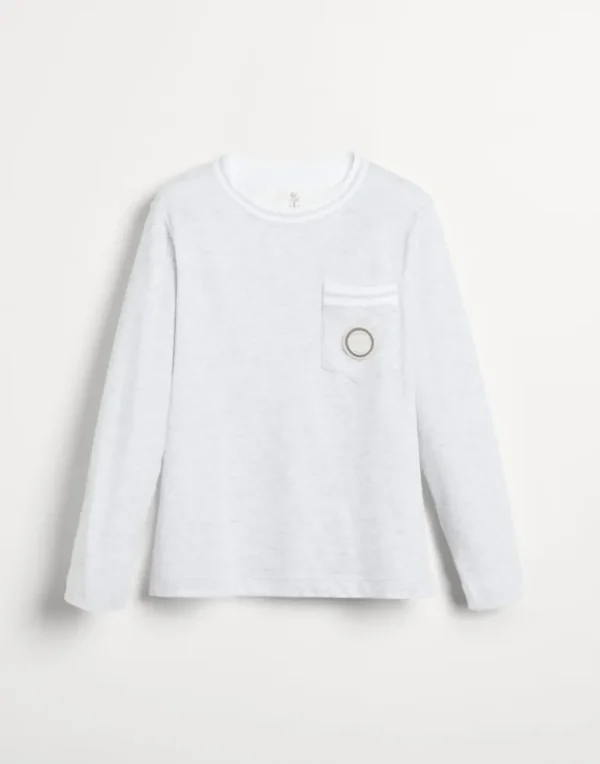 Cotton jersey long sleeve T-shirt with chest pocket and patch