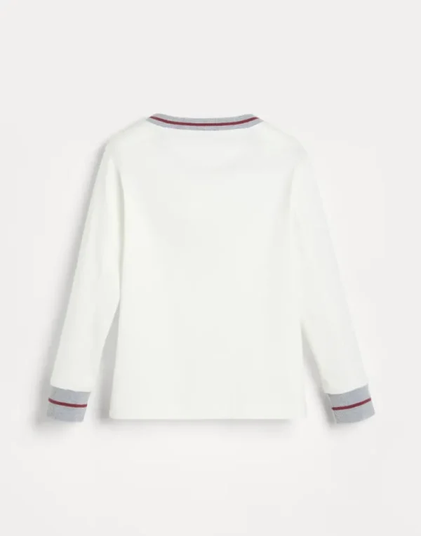 Cotton jersey long sleeve T-shirt with print and contrast knit inserts