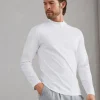 Cotton jersey mock neck long sleeve T-shirt