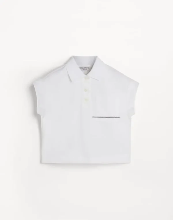 Cotton jersey polo shirt with monili