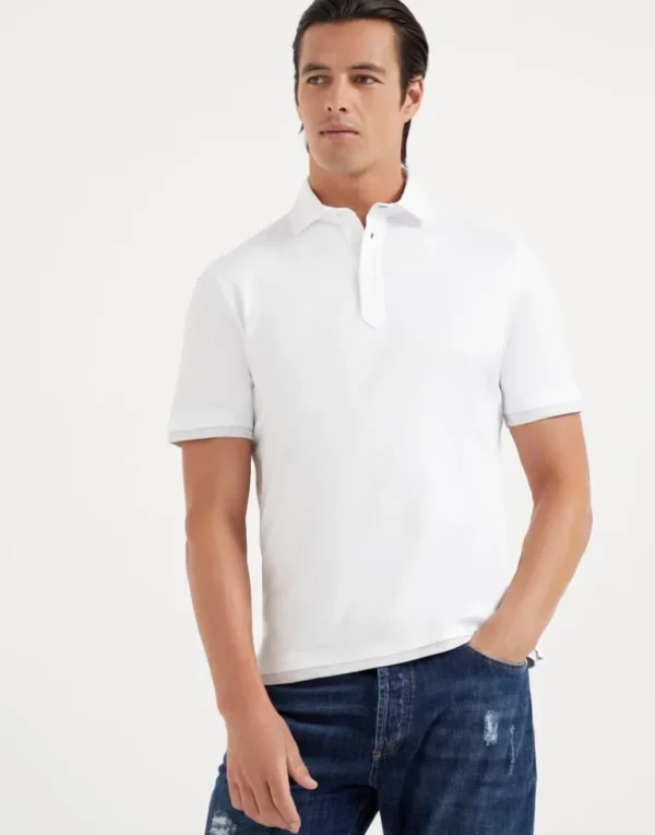 Cotton jersey polo with shirt-style collar and faux-layering