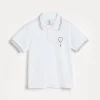 Cotton jersey polo with striped collar and tennis logo