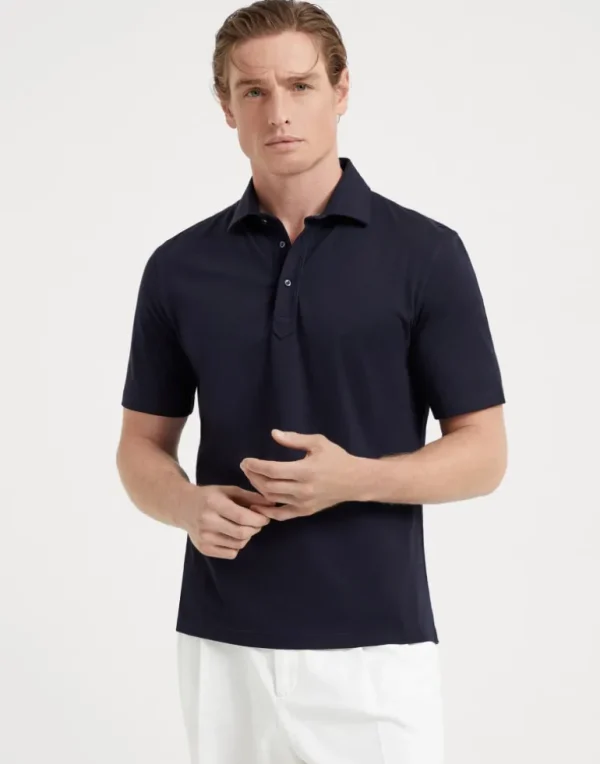 Cotton jersey polo with shirt-style collar