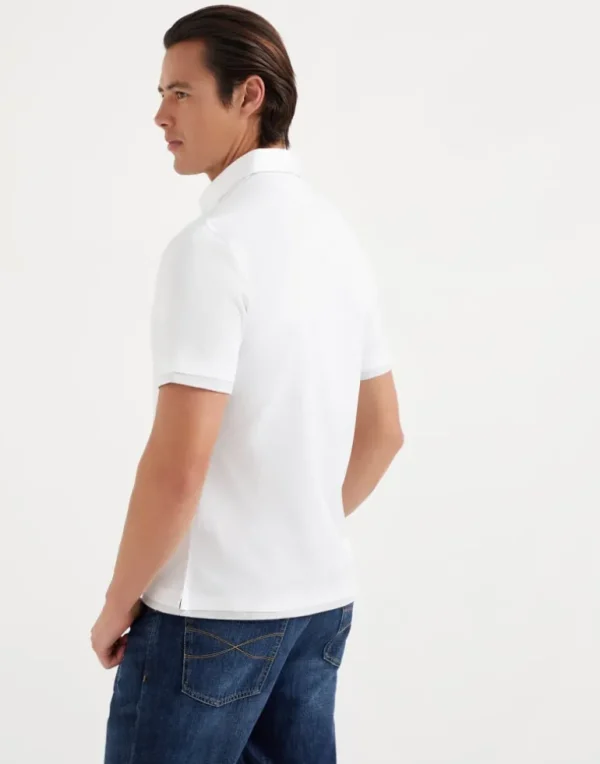 Cotton jersey polo with shirt-style collar and faux-layering