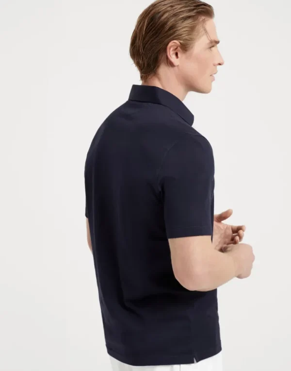 Cotton jersey polo with shirt-style collar