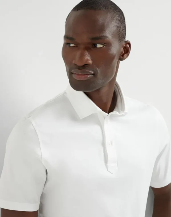 Cotton jersey polo with shirt-style collar