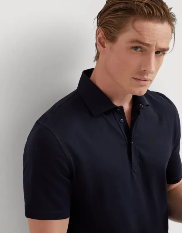 Cotton jersey polo with shirt-style collar