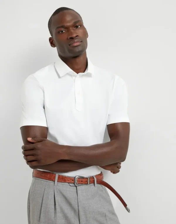 Cotton jersey polo with shirt-style collar