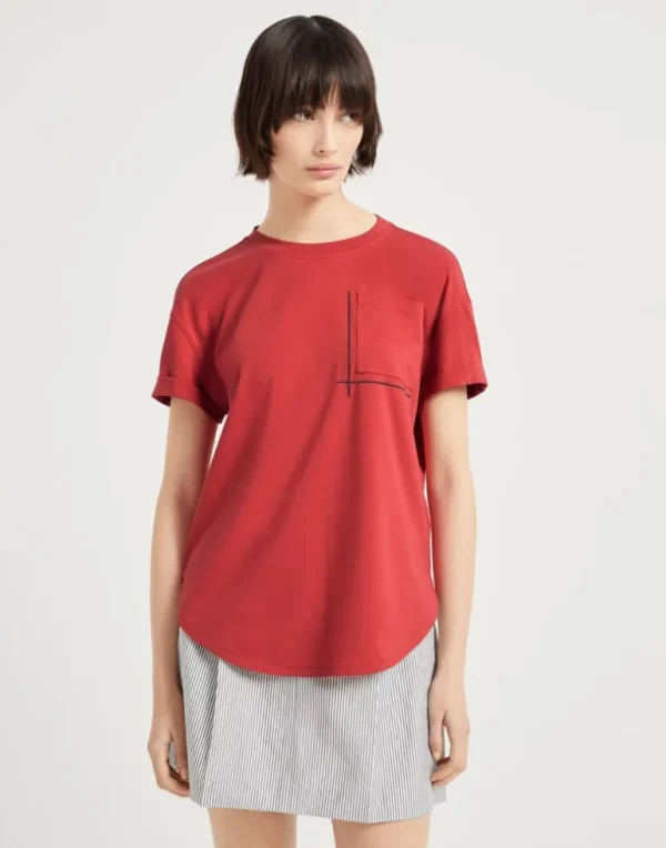 Cotton jersey T-shirt with shiny pocket detail