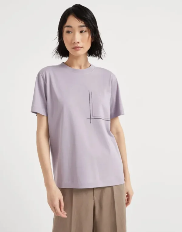 Cotton jersey T-shirt with shiny pocket detail