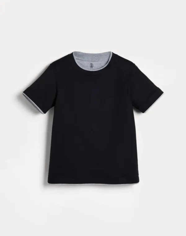 Cotton jersey T-shirt with faux-layering