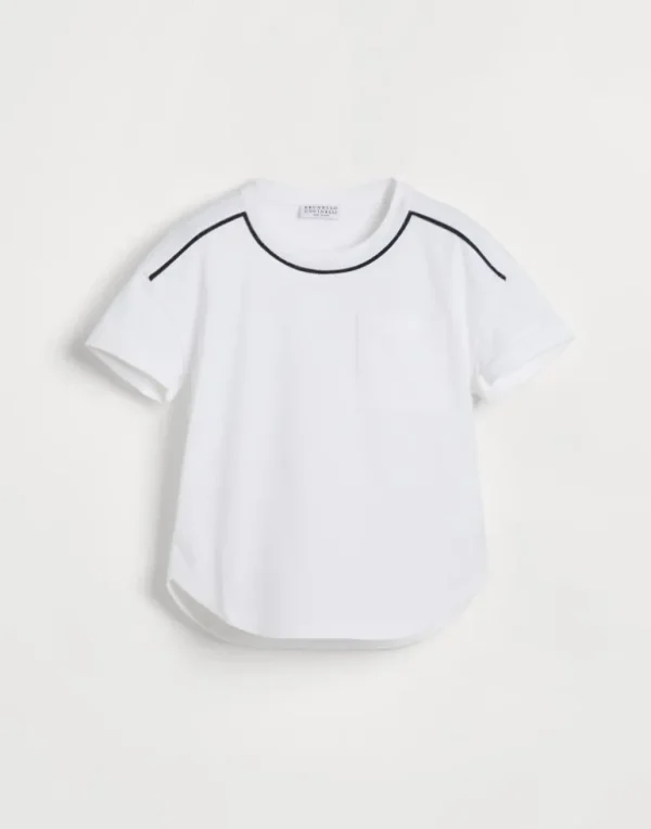 Cotton jersey T-shirt with piping and monili