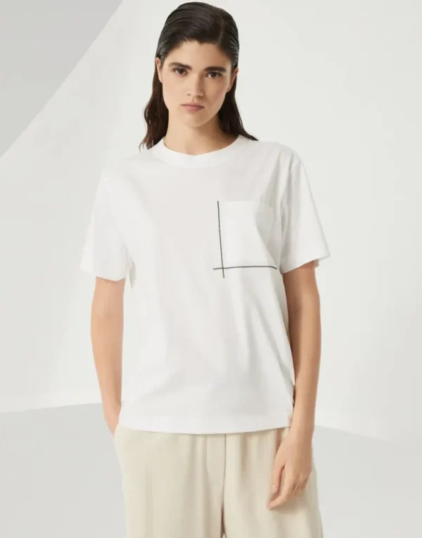 Cotton jersey T-shirt with shiny pocket detail