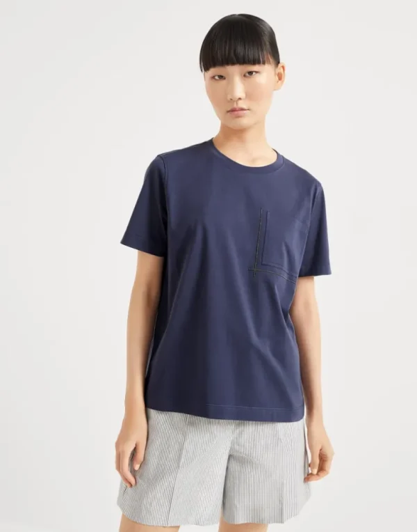 Cotton jersey T-shirt with shiny pocket detail